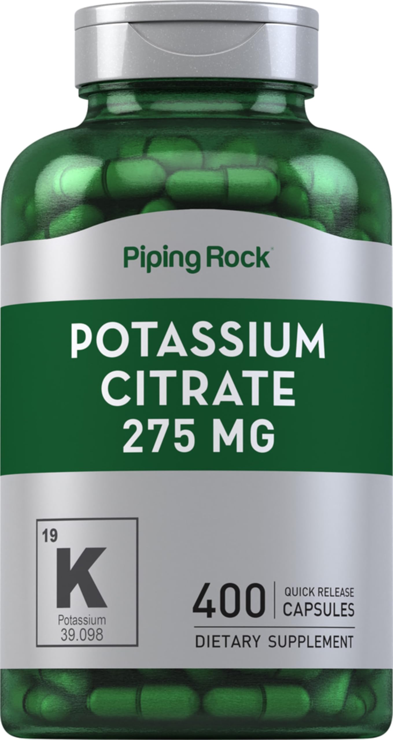 Piping Rock Potassium Citrate supplement front view, 281g