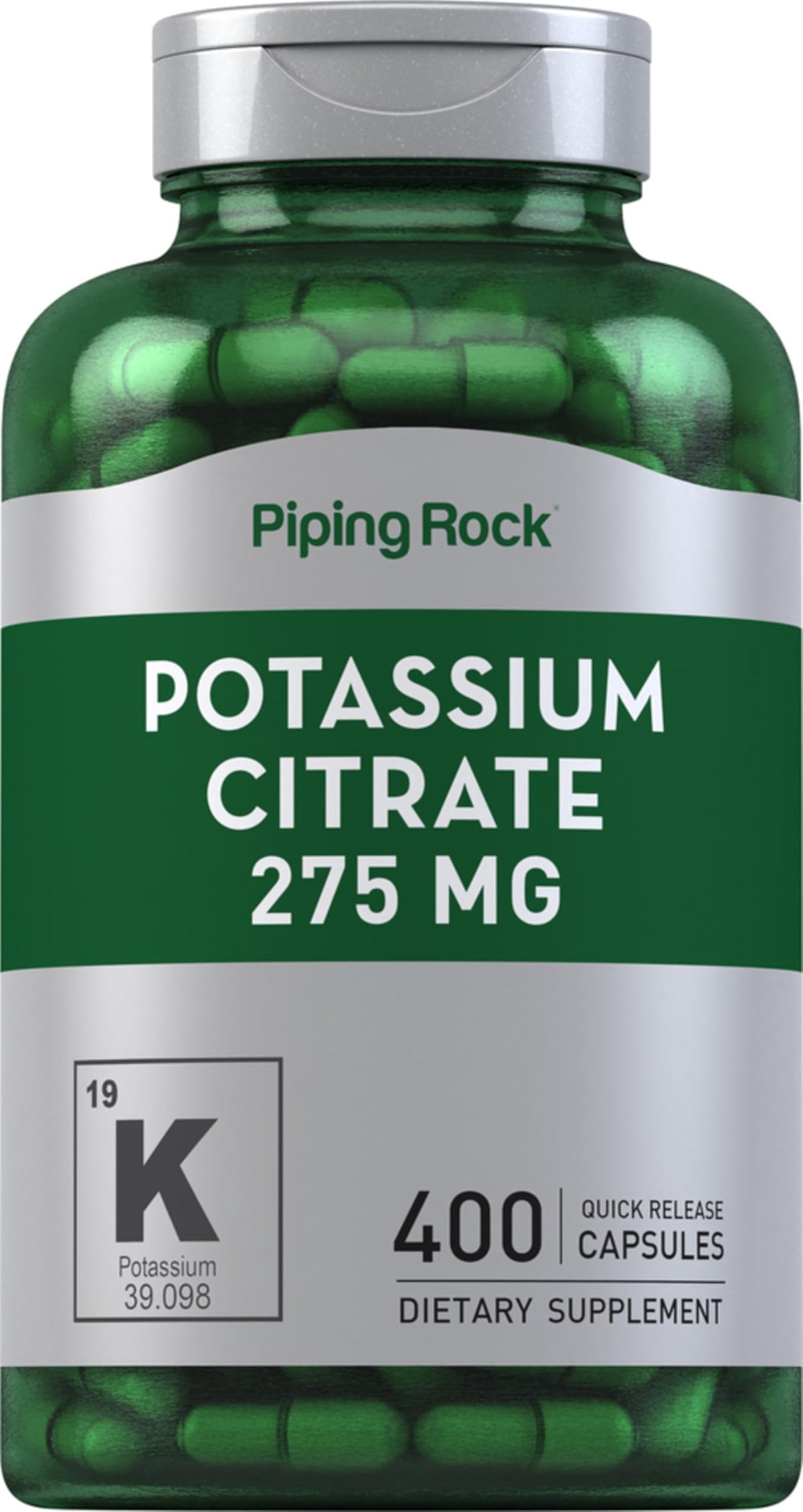 Piping Rock Potassium Citrate supplement front view, 281g