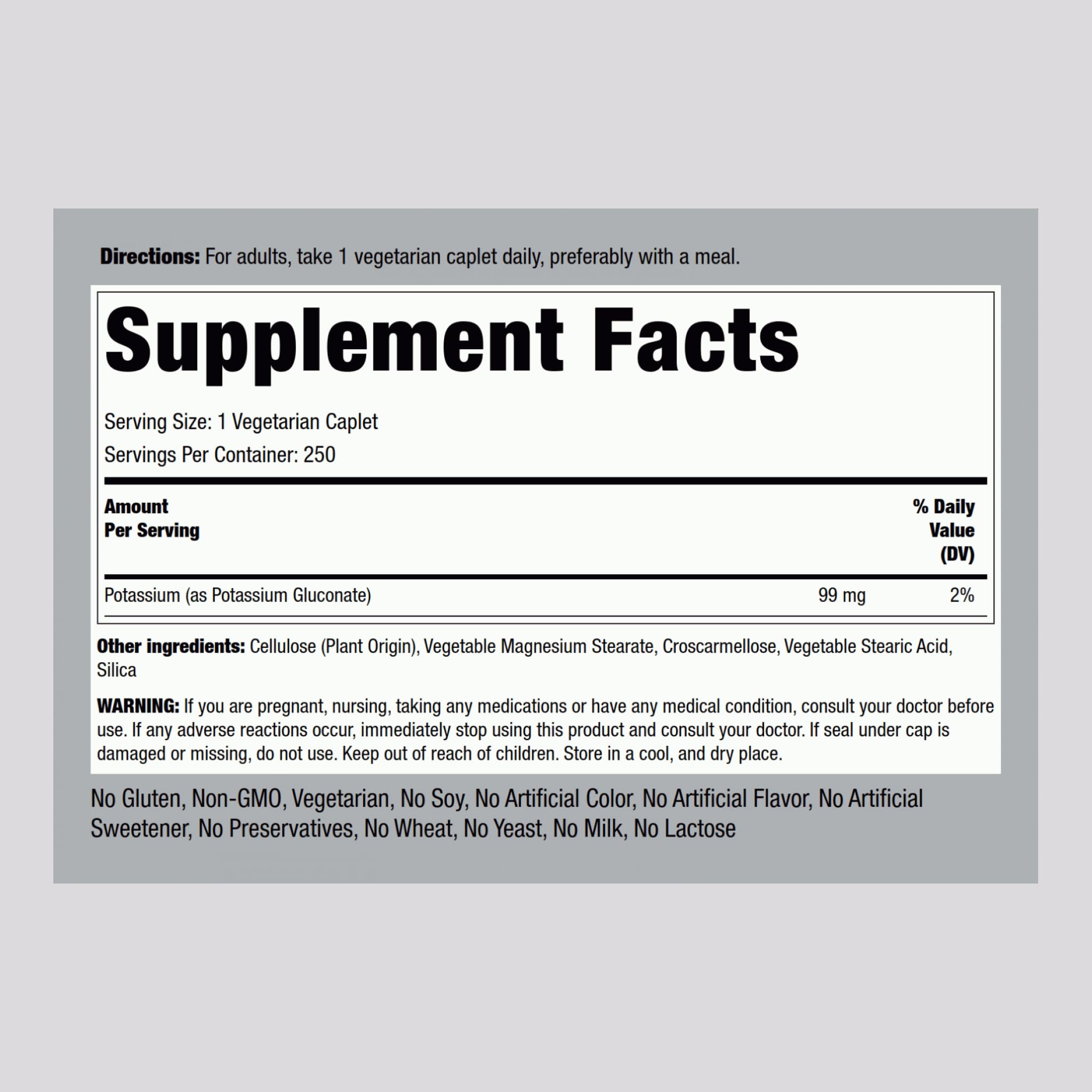 Piping Rock Potassium Gluconate supplement bottle with label