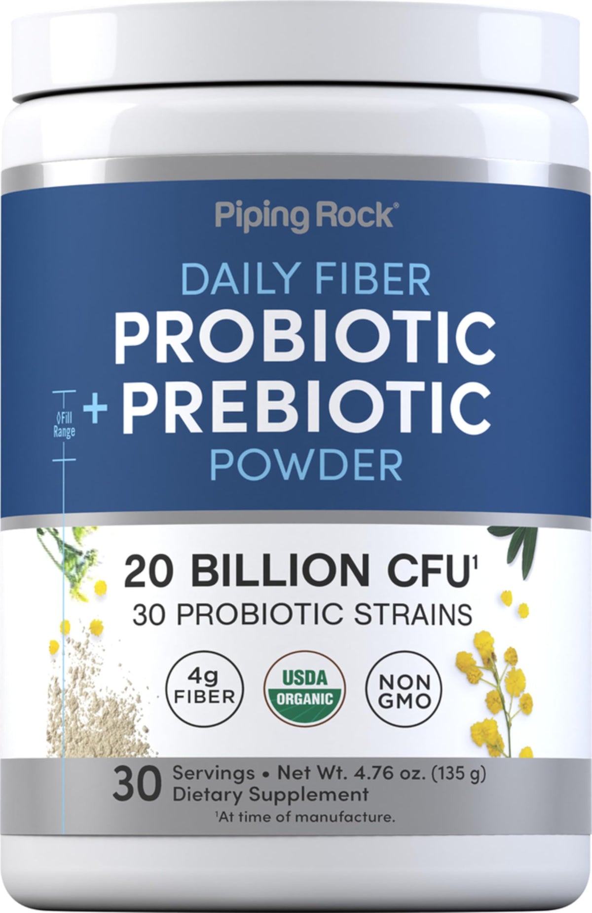 Piping Rock Prebiotic Powder 189g front view