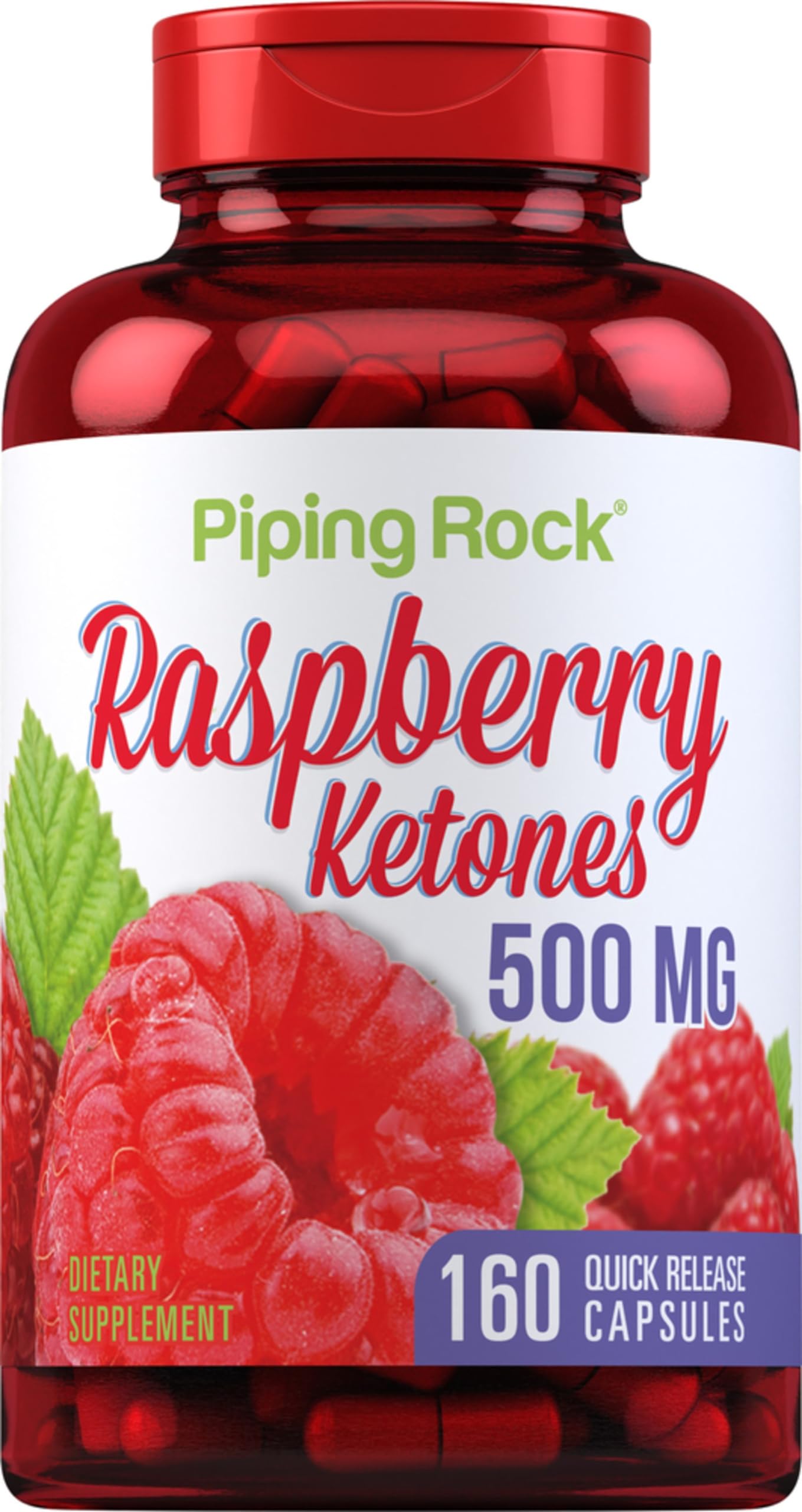 Piping Rock Raspberry Ketones 500 mg supplement front view