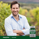 Piping Rock Selenium 100g tablets on a wooden table
