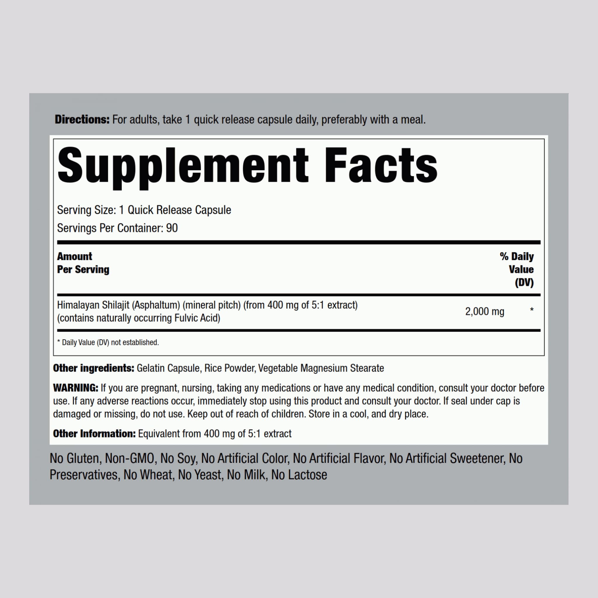 Piping Rock Shilajit 75g side view showing label