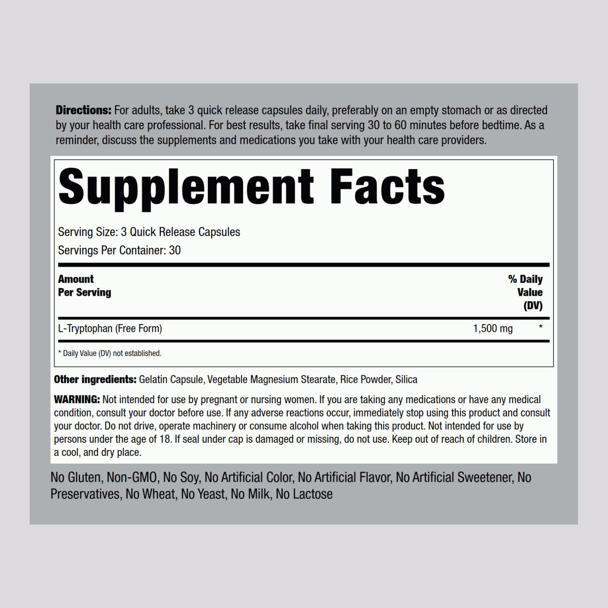 Piping Rock Sleep Supplement Quick Release Capsules side view