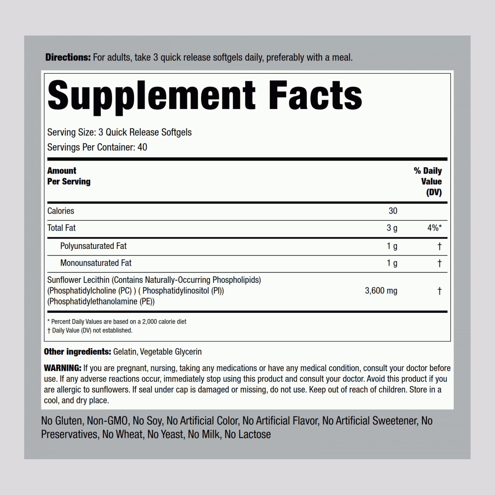 Piping Rock Sunflower Lecithin capsules close-up