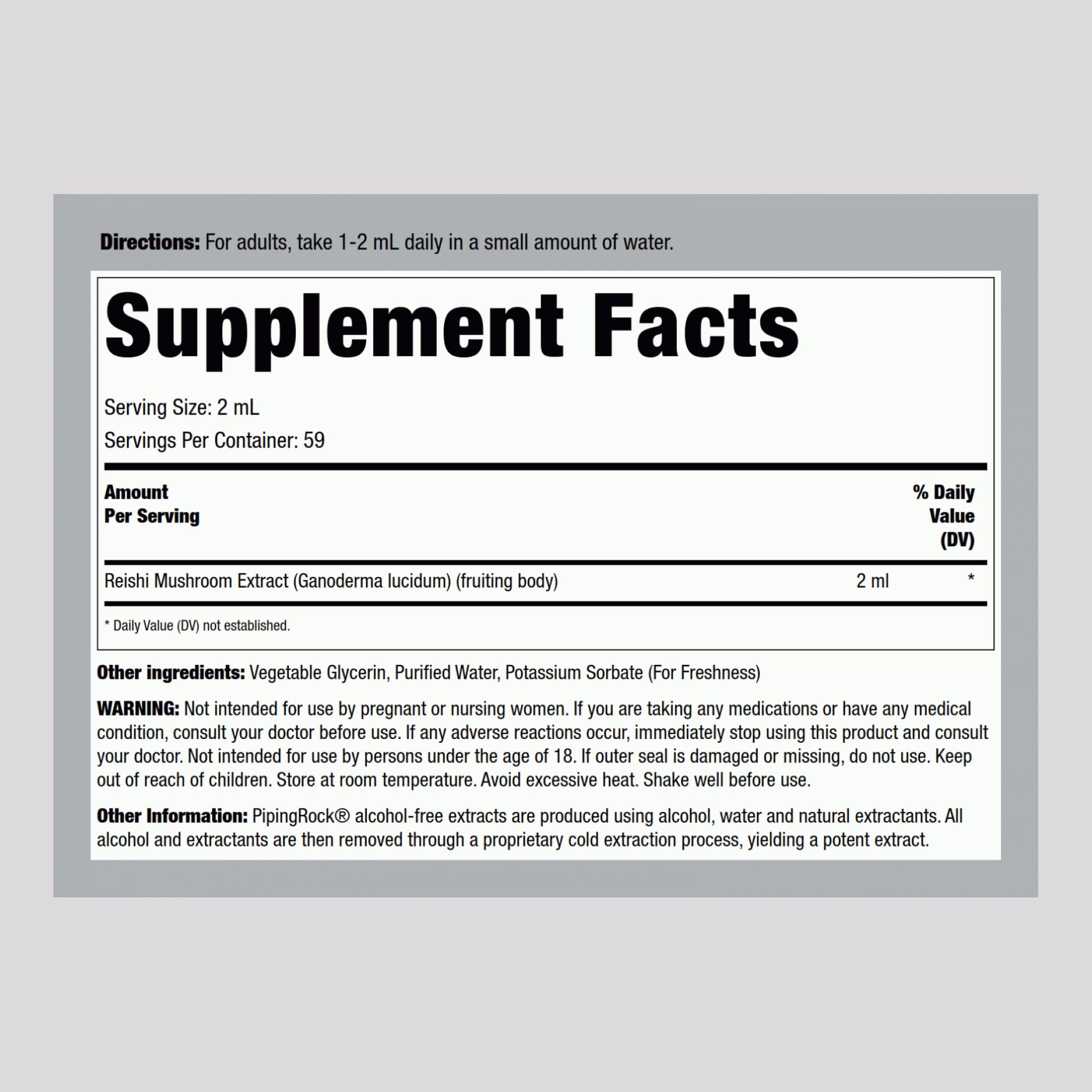 Piping Rock Super Concentrated Mushroom Liquid Supplement bottle side view