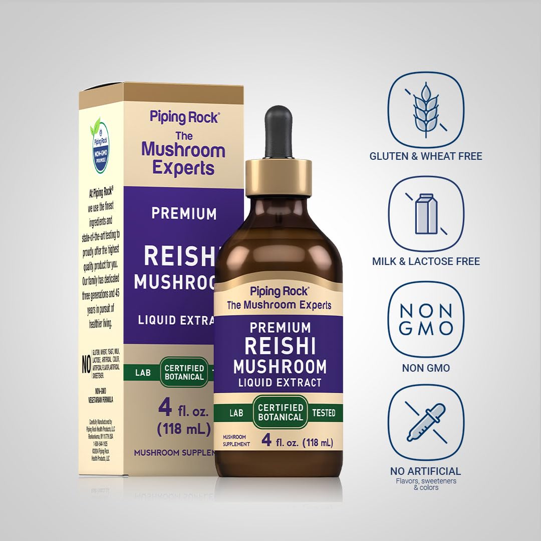 Piping Rock Super Concentrated Mushroom Liquid Supplement label close-up