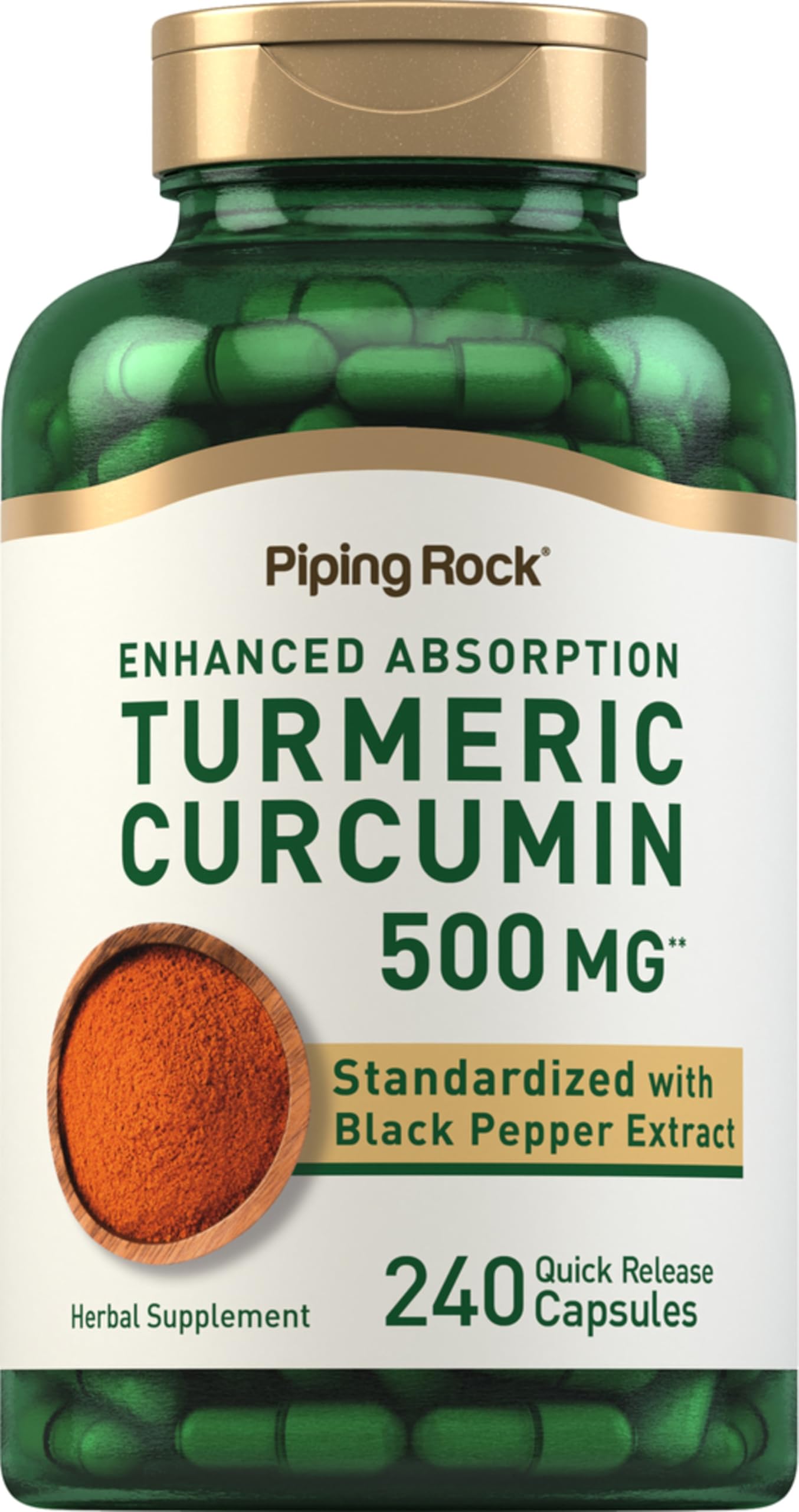 Piping Rock Turmeric Capsules bottle front view