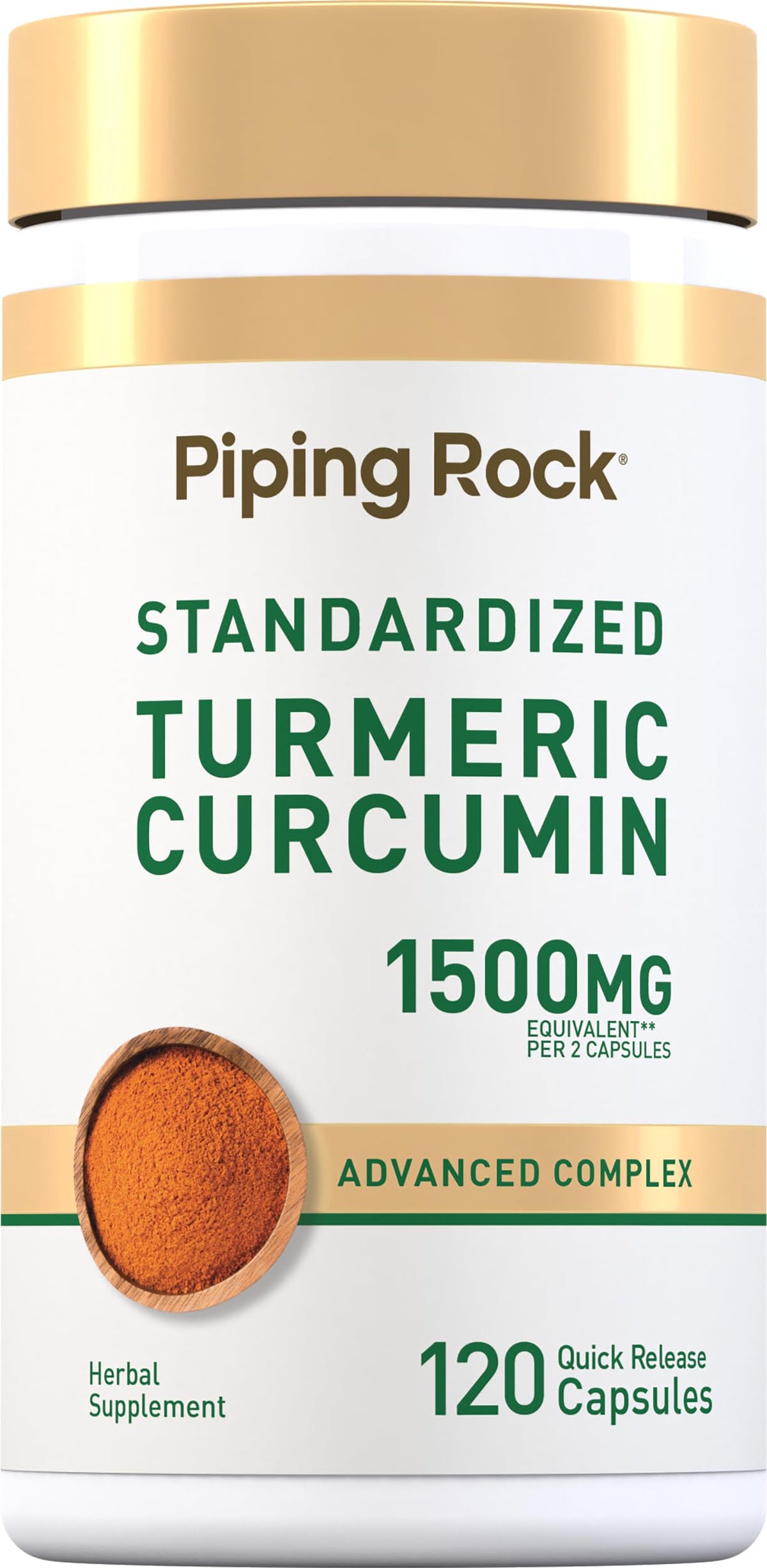 Piping Rock Turmeric Supplement front view with 95% Curcuminoid Extract