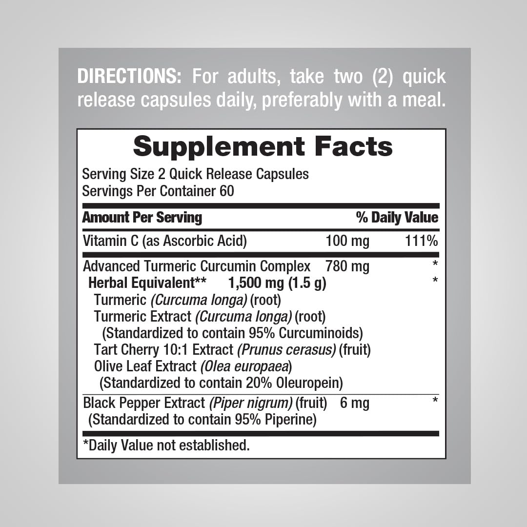 Piping Rock Turmeric Supplement side view showing capsule count