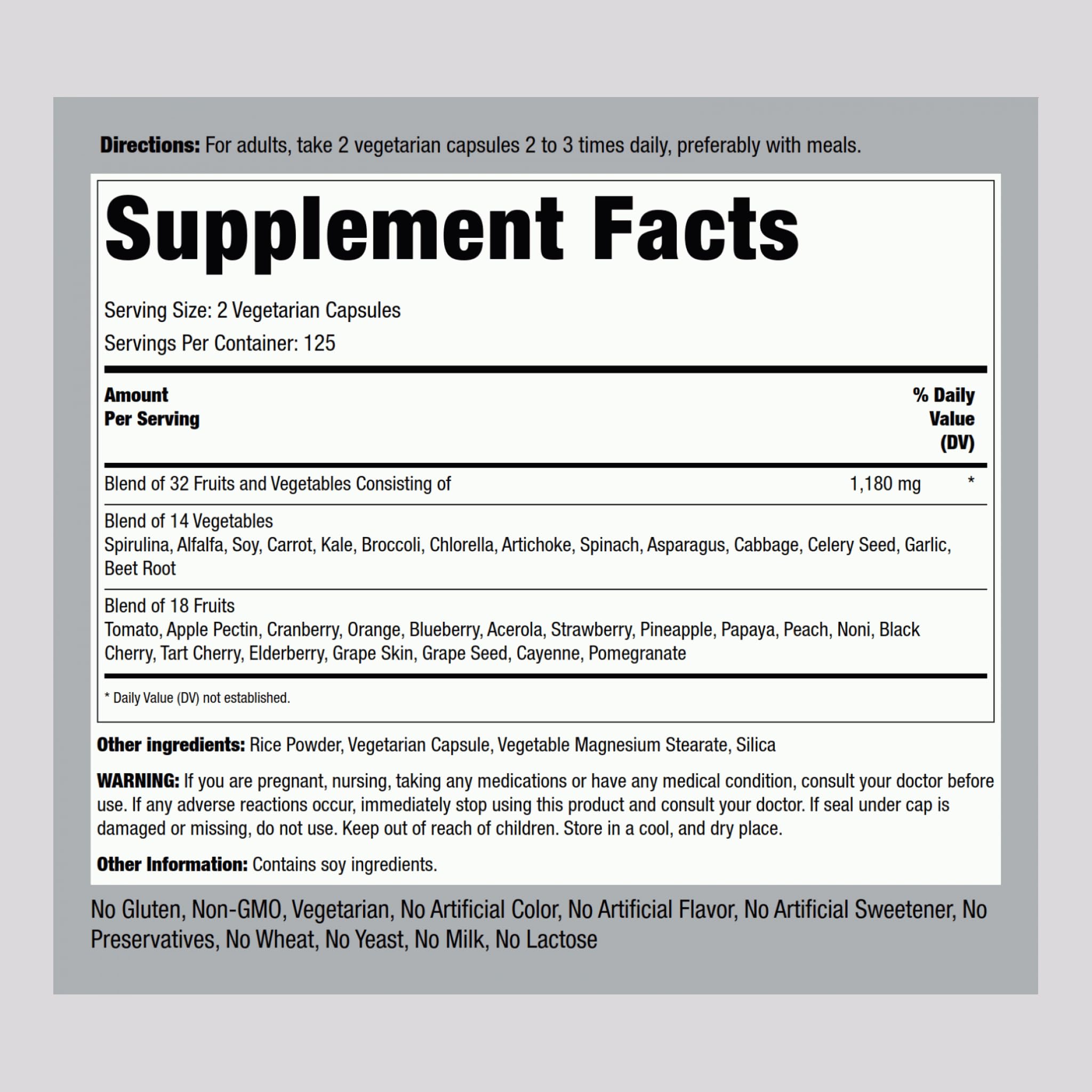 Piping Rock Ultimate Blend of Fruits and Vegetables packaging side view