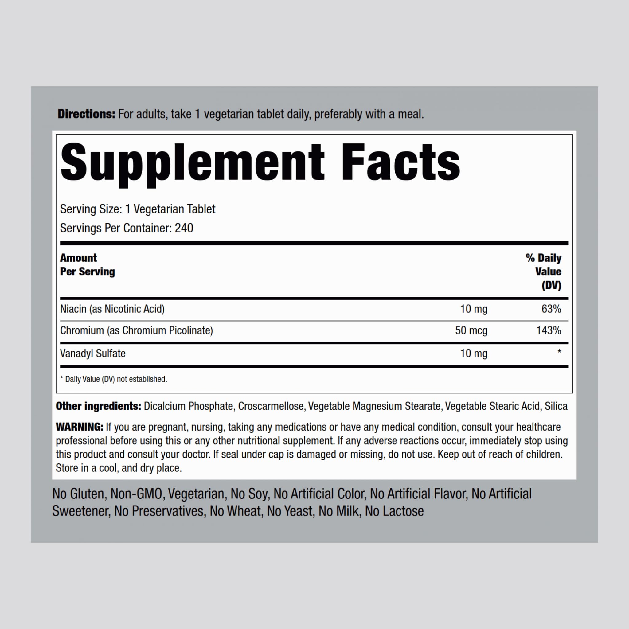 Piping Rock Vanadyl Sulfate 240 tablets side view
