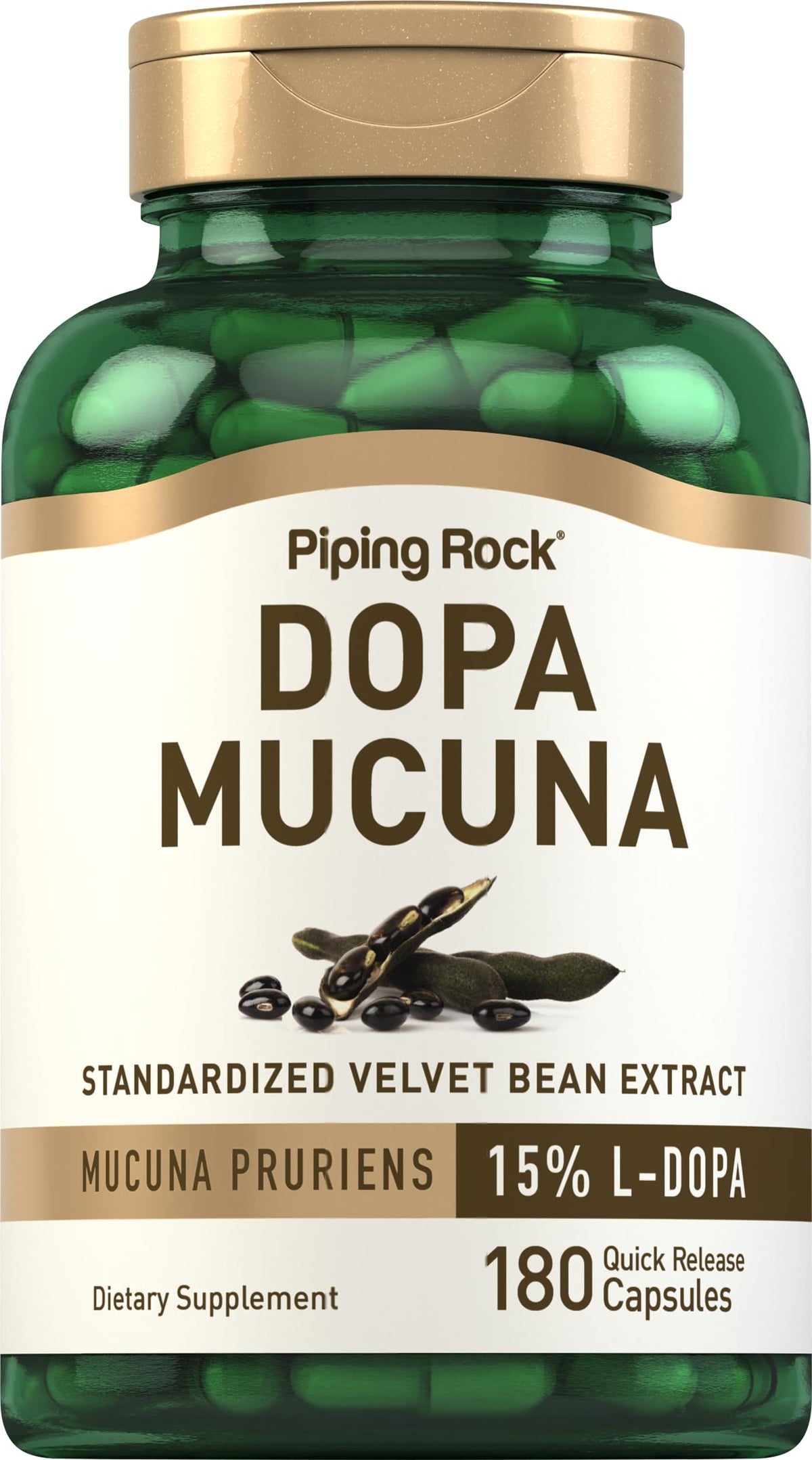 Piping Rock Velvet Bean Extract 15% L-DOPA capsule bottle front view