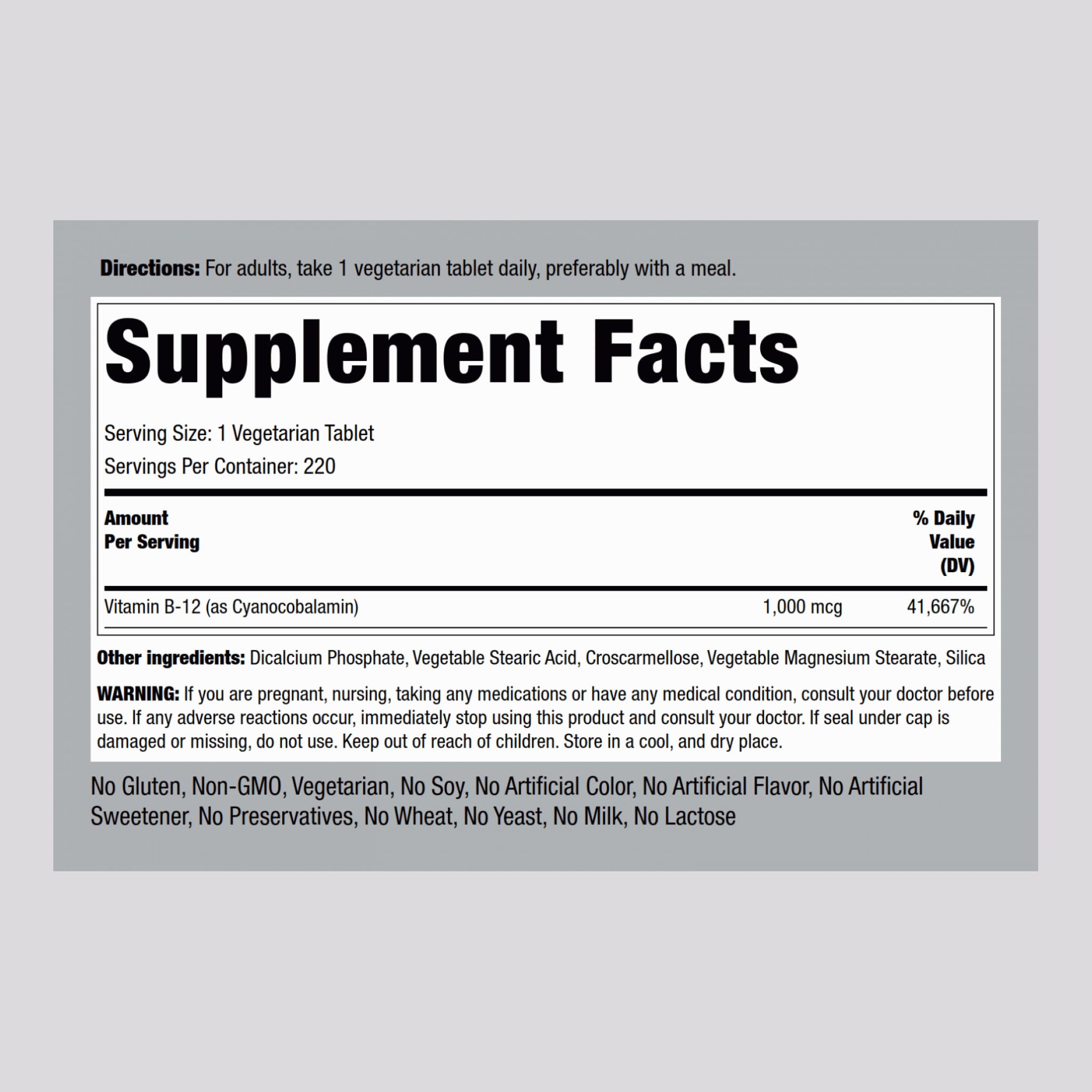 Piping Rock Vitamin B12 1000mcg side view of packaging