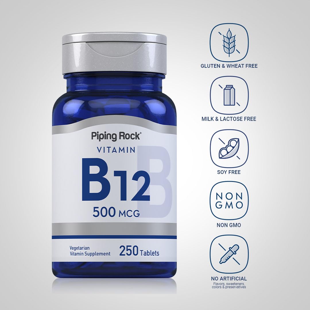 Piping Rock Vitamin B12 500mcg back view of packaging