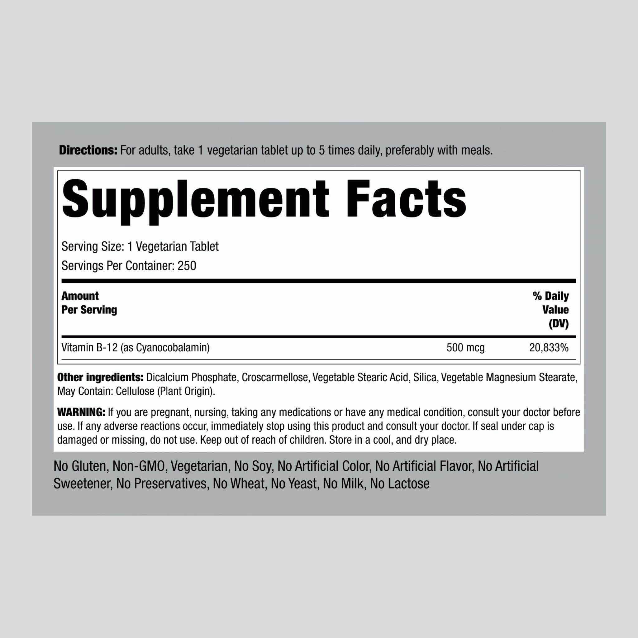 Piping Rock Vitamin B12 500mcg side view of tablets