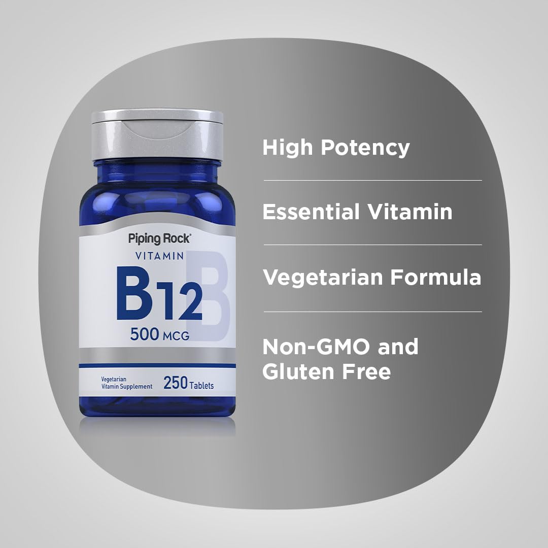 Piping Rock Vitamin B12 500mcg tablets in a hand