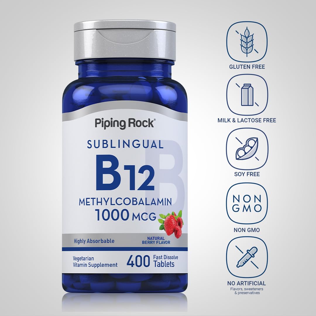 Piping Rock Vitamin B12 Methylcobalamin 1000mcg Fast Dissolve Tablets side view