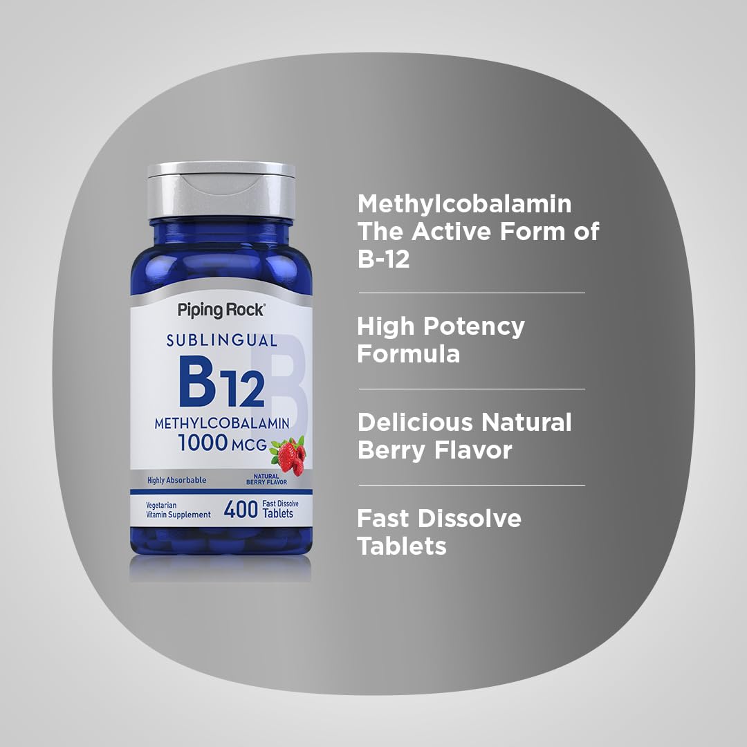Piping Rock Vitamin B12 Methylcobalamin 1000mcg Fast Dissolve Tablets on a table
