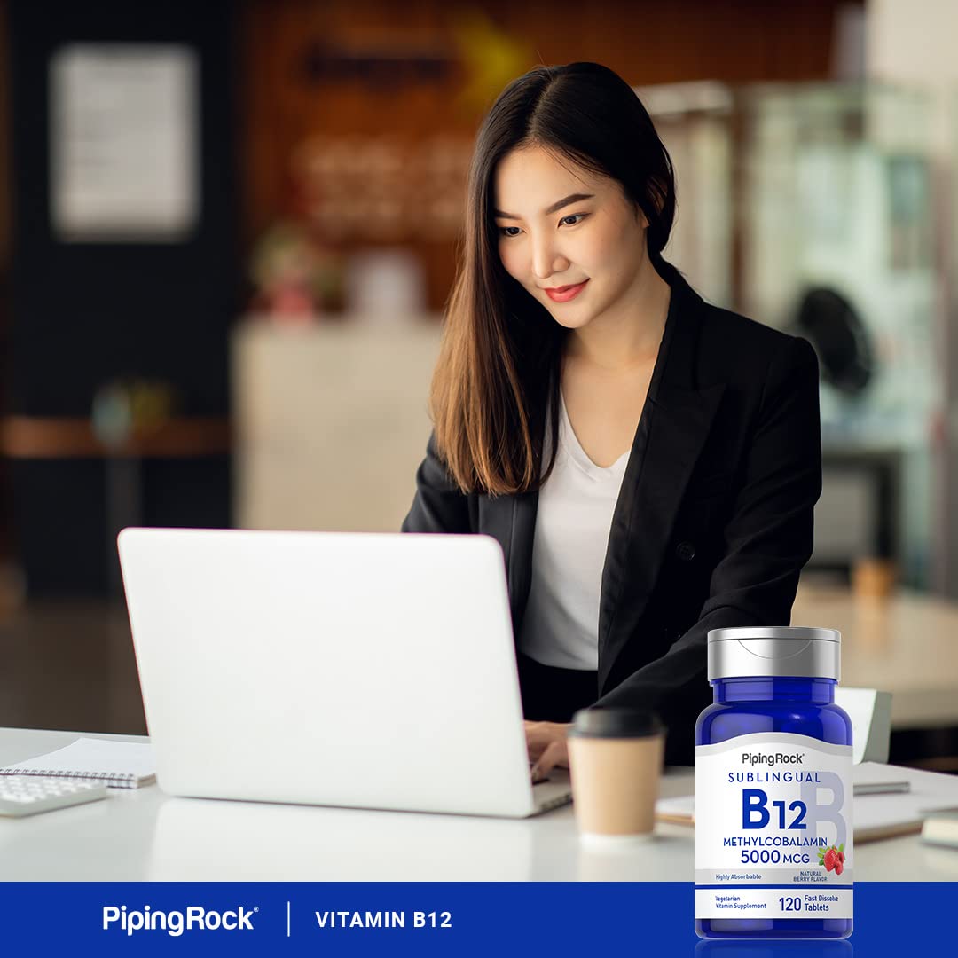 Piping Rock Vitamin B12 Methylcobalamin 5000mcg tablets in hand