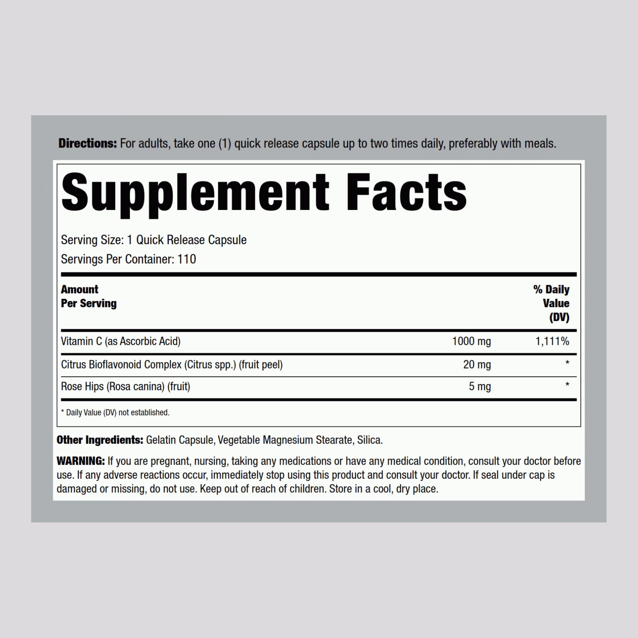 Piping Rock Vitamin C 1,000 mg side view of bottle