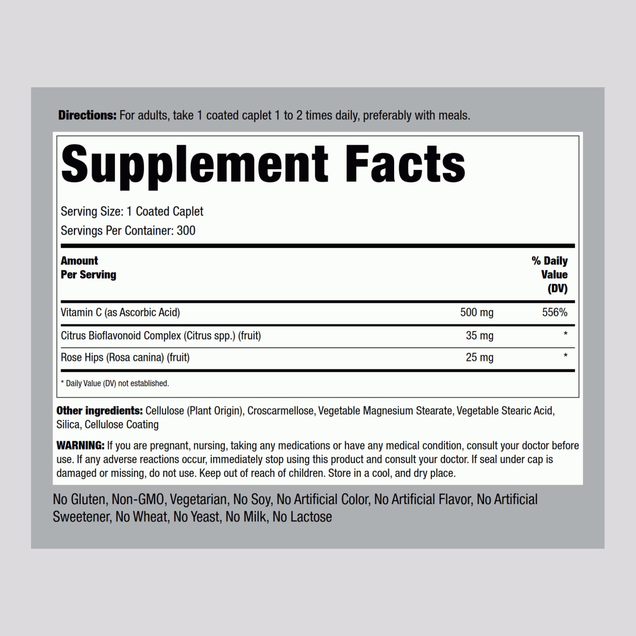 Piping Rock Vitamin C 500mg side view of packaging