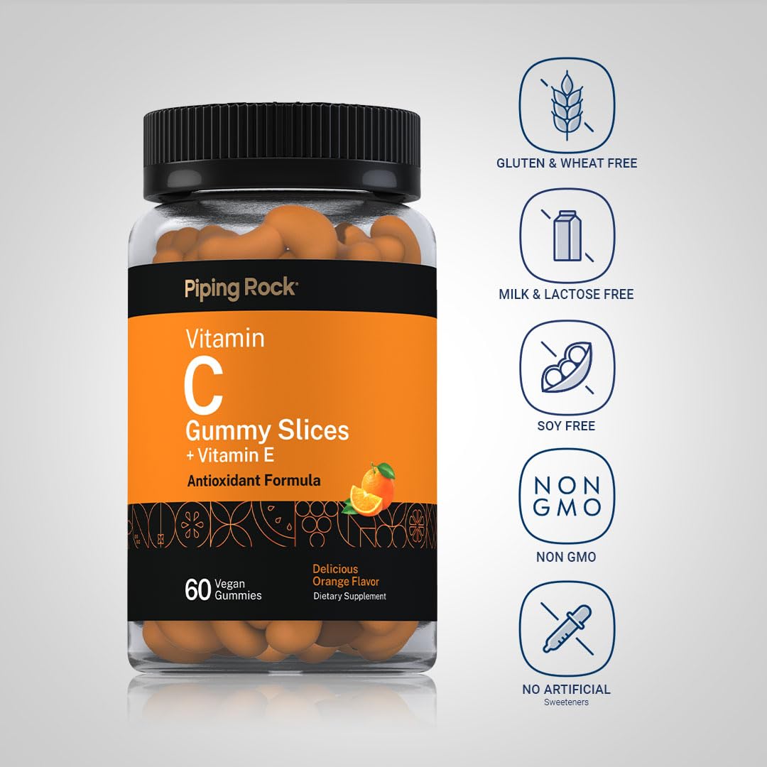 Piping Rock Vitamin C + E Gummies 240g side view