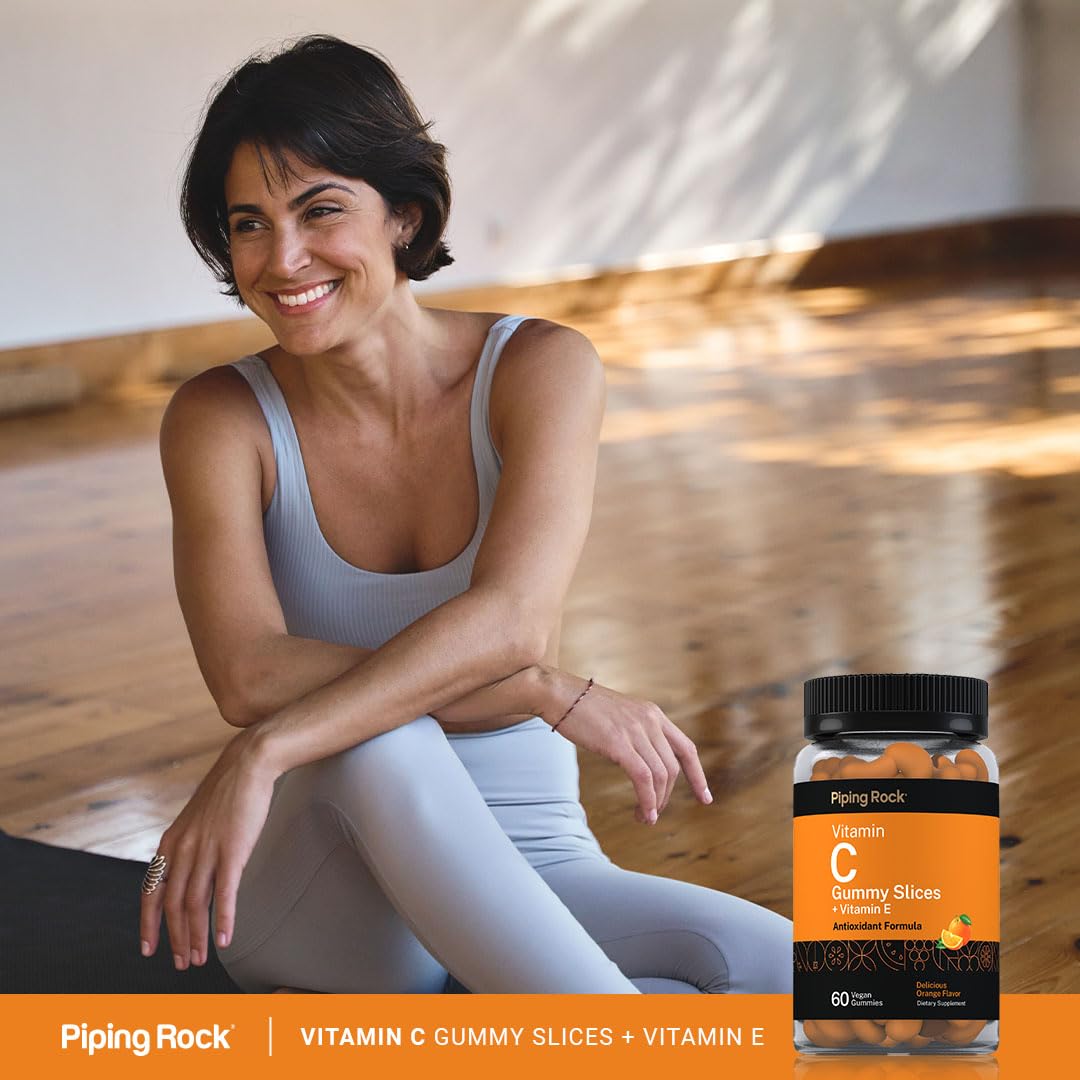 Piping Rock Vitamin C + E Gummies 240g with orange slices