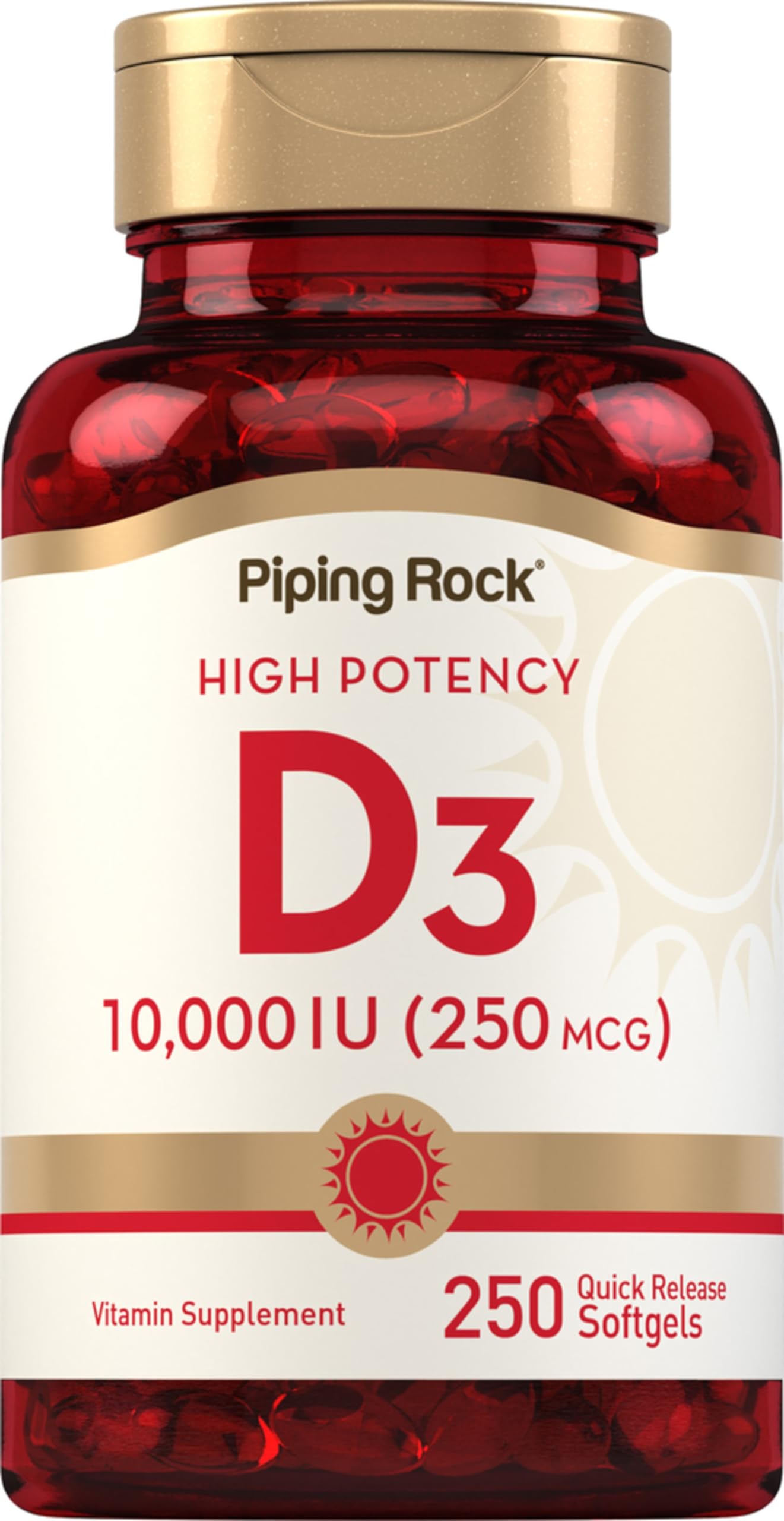 Piping Rock Vitamin D3 10,000 IU softgels front view