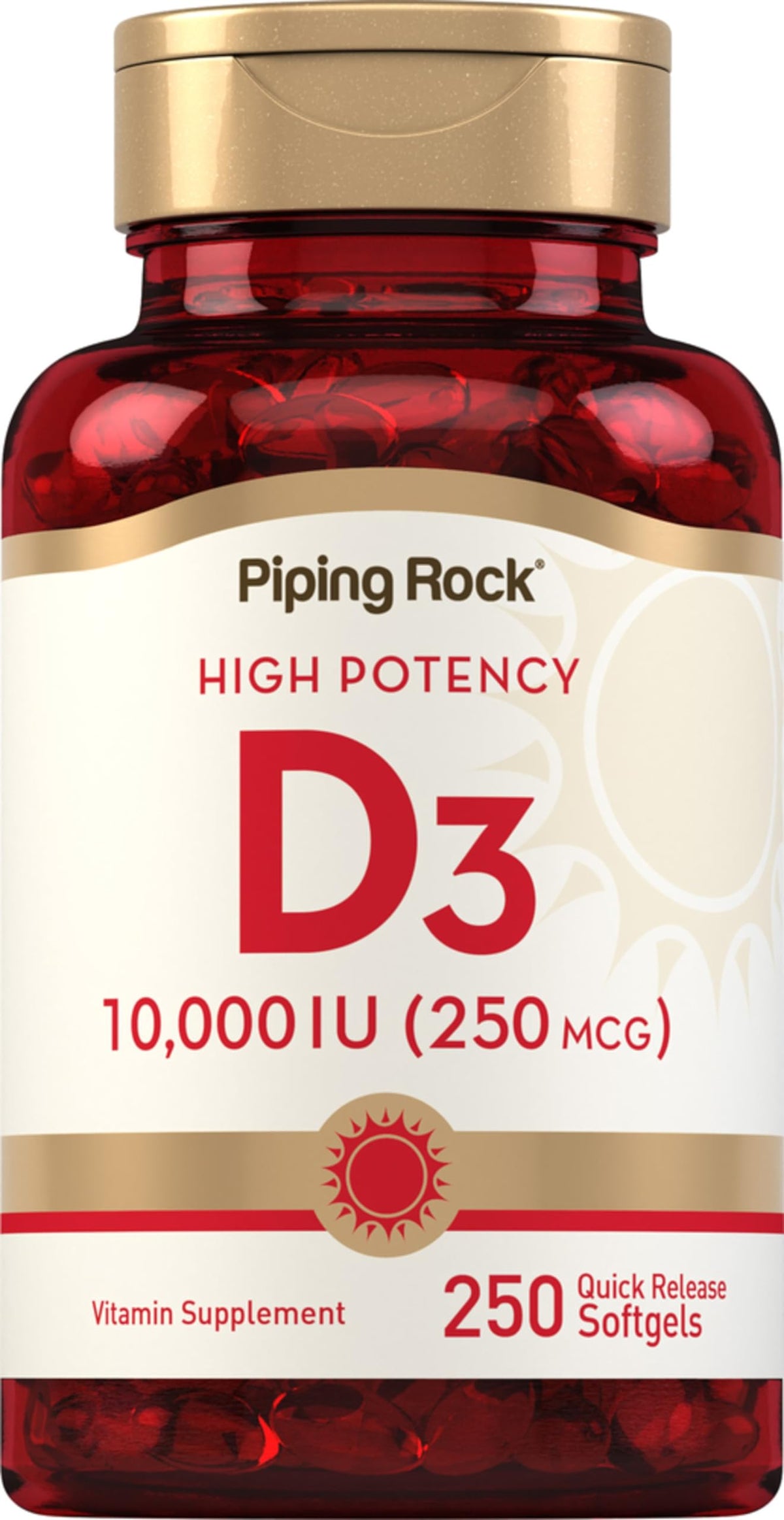 Piping Rock Vitamin D3 10,000 IU softgels front view