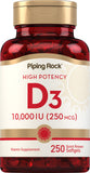 Piping Rock Vitamin D3 10,000 IU softgels front view