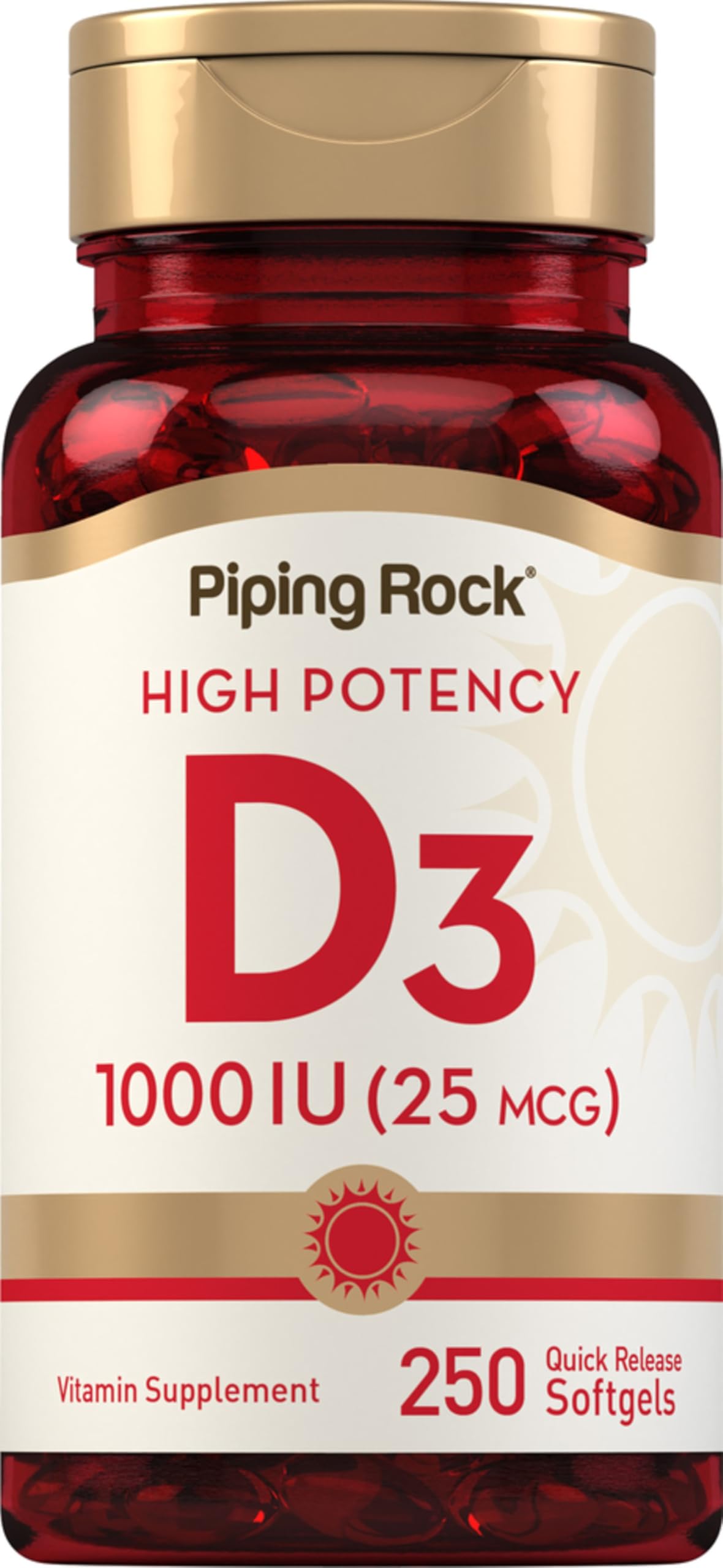 Piping Rock Vitamin D3 1000 IU softgels front view