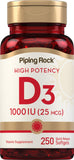 Piping Rock Vitamin D3 1000 IU softgels front view