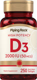 Piping Rock Vitamin D3 50 mcg softgel front view