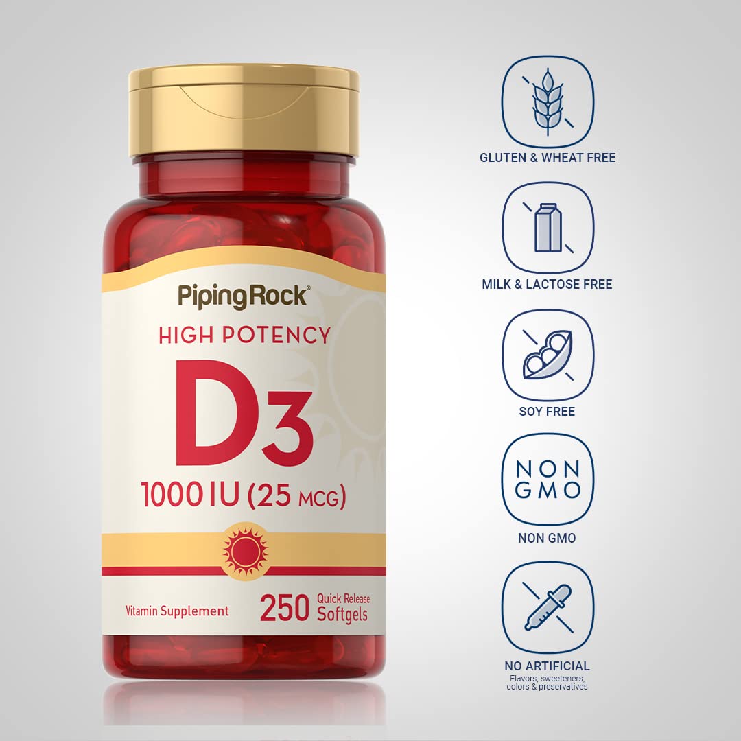 Piping Rock Vitamin D3 softgels close-up of capsules