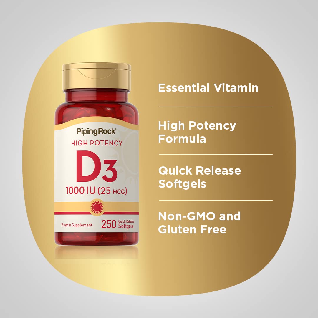 Piping Rock Vitamin D3 softgels with measuring spoon