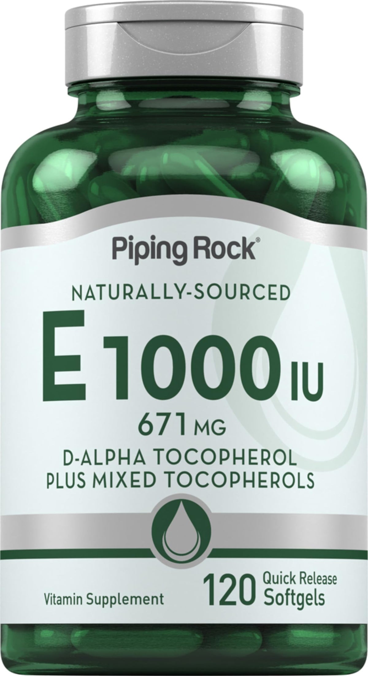 Piping Rock Vitamin E 400 IU softgel bottle front view