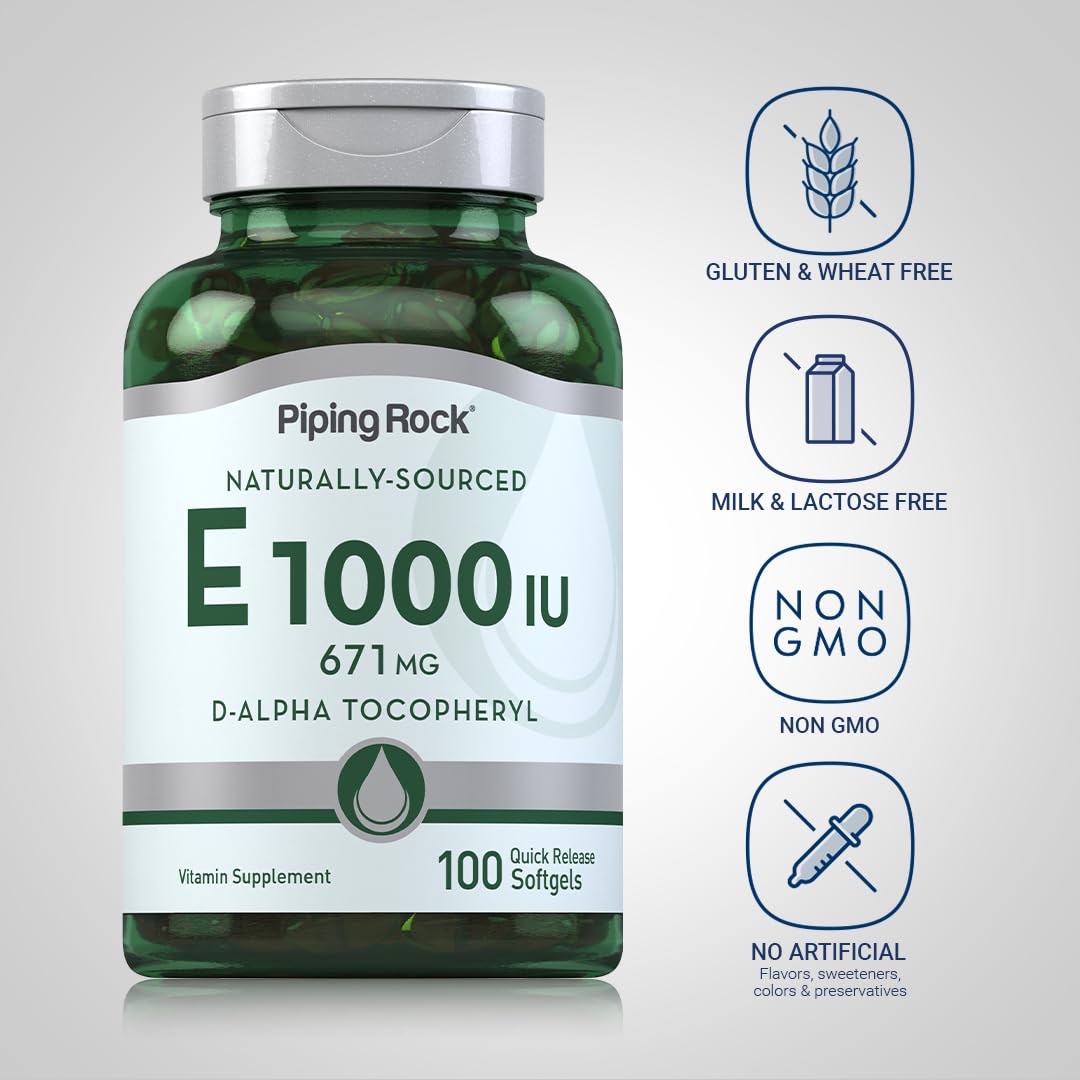 Piping Rock Vitamin E Softgels back view with ingredient list