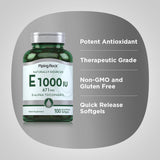 Piping Rock Vitamin E Softgels opened bottle with softgels