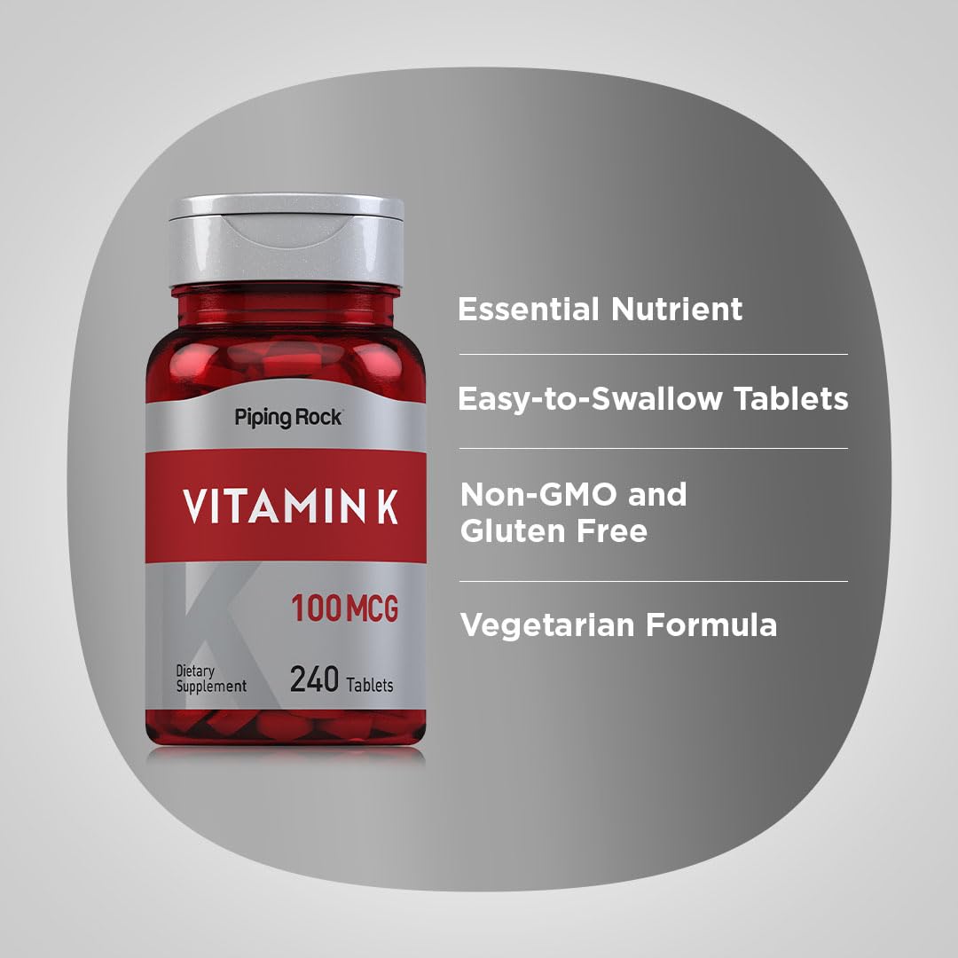 Piping Rock Vitamin K1 Supplement 118g easy-to-swallow tablet close-up