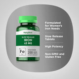 Piping Rock Women's Iron Supplement slow release tablets on a table