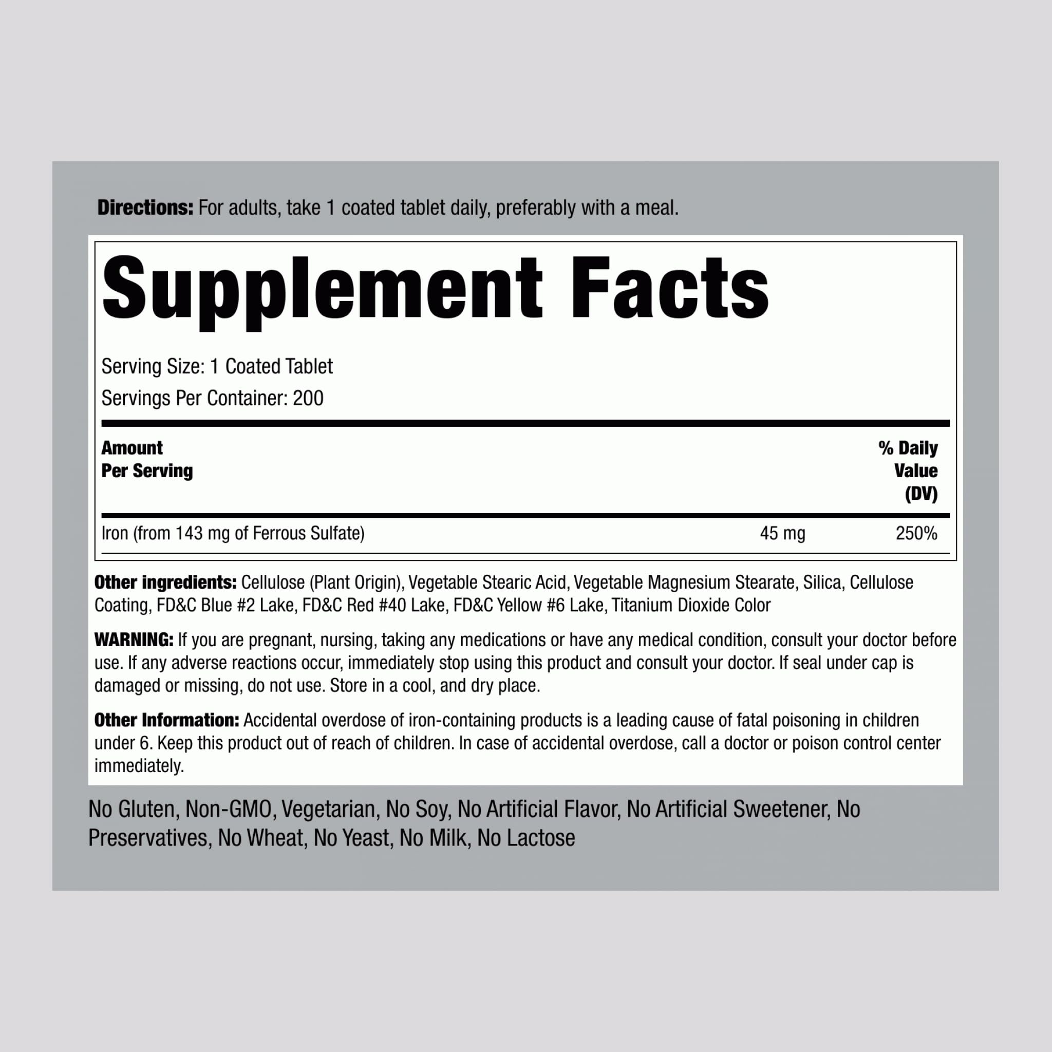 Piping Rock Women's Iron Supplement slow release tablets side view