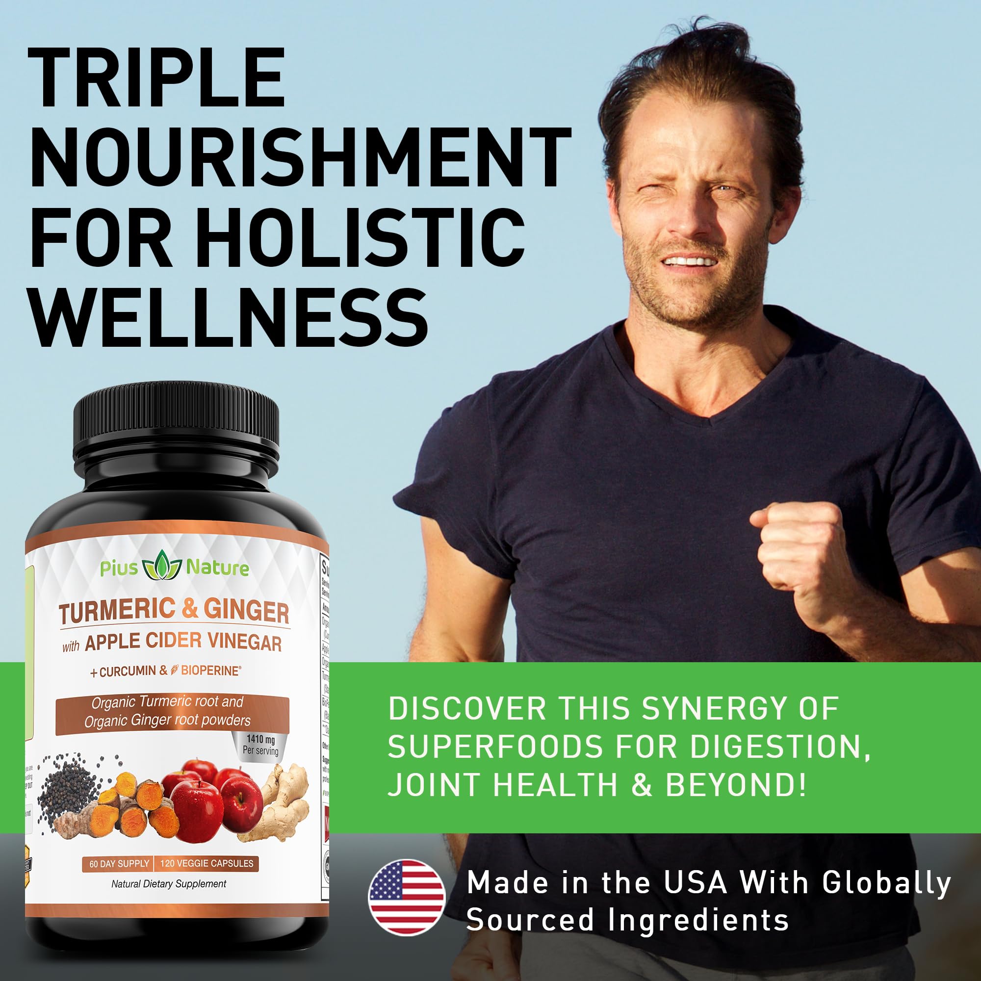 PIUS NATURE Turmeric Ginger Apple Cider Vinegar capsule packaging
