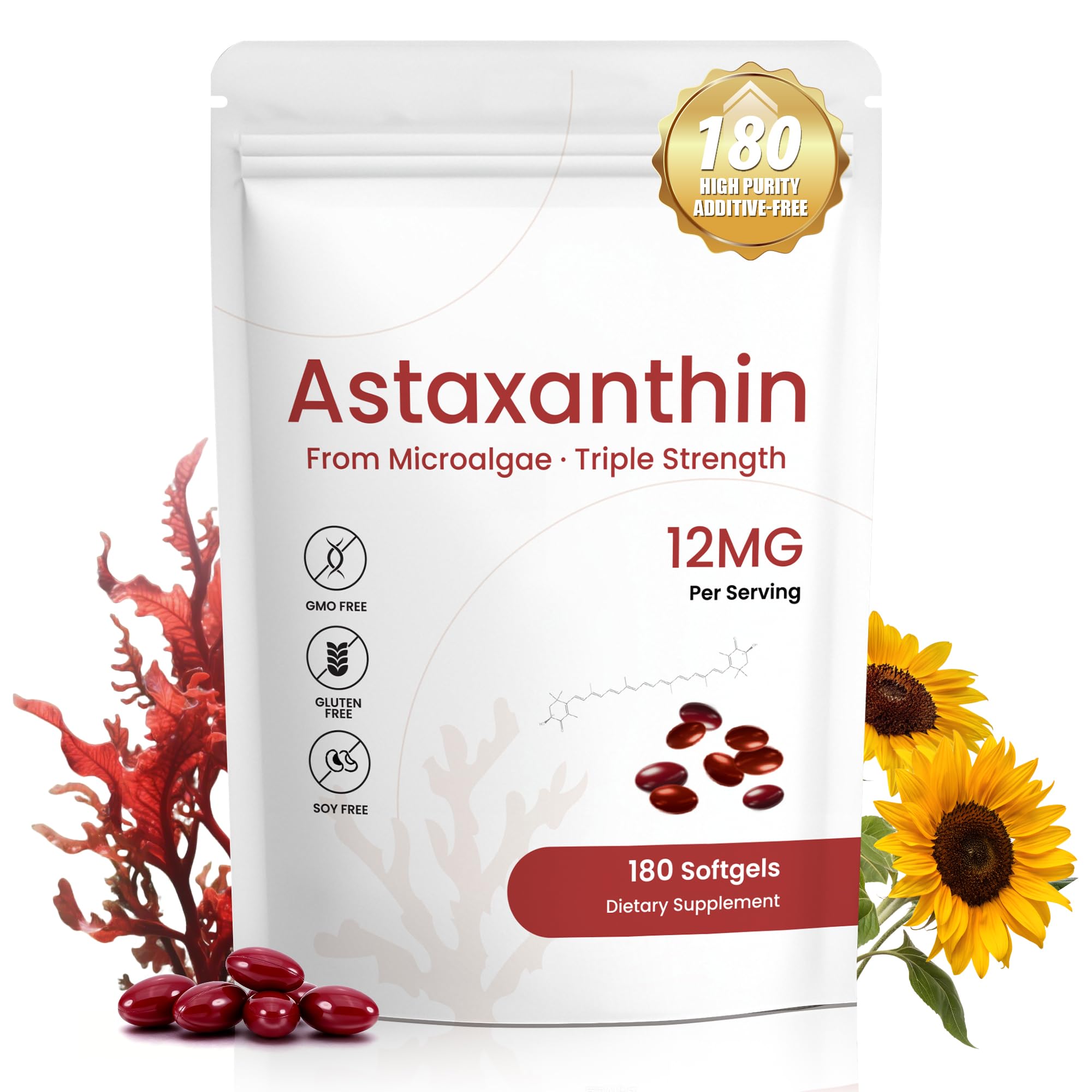 PixelVerve Astaxanthin 12mg softgels front view