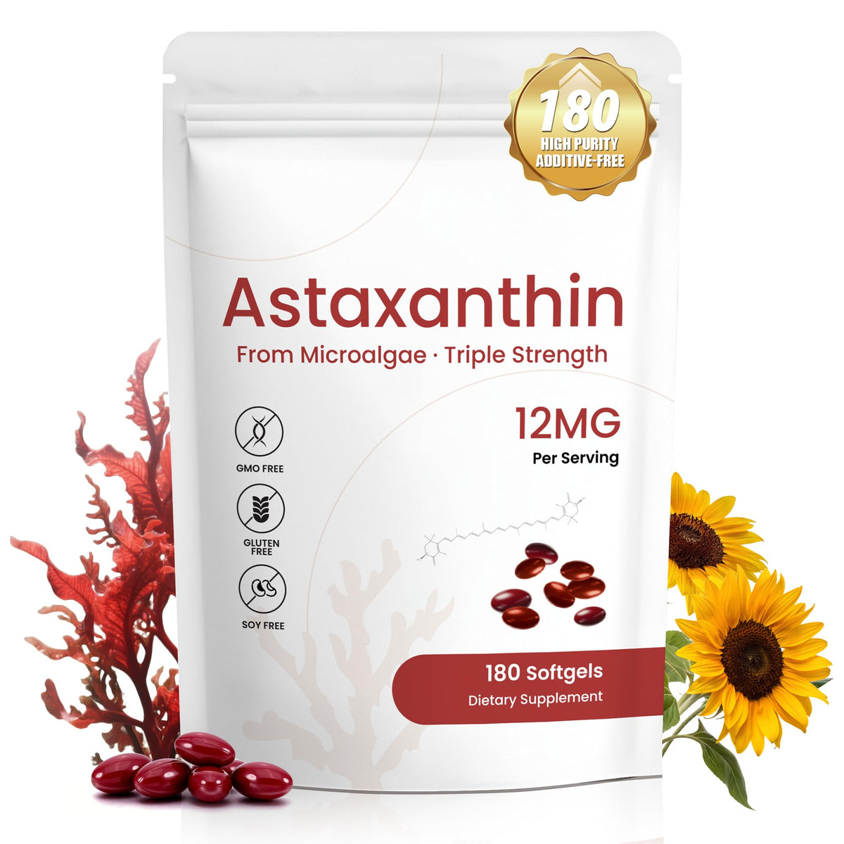 PixelVerve Astaxanthin 12mg softgels front view