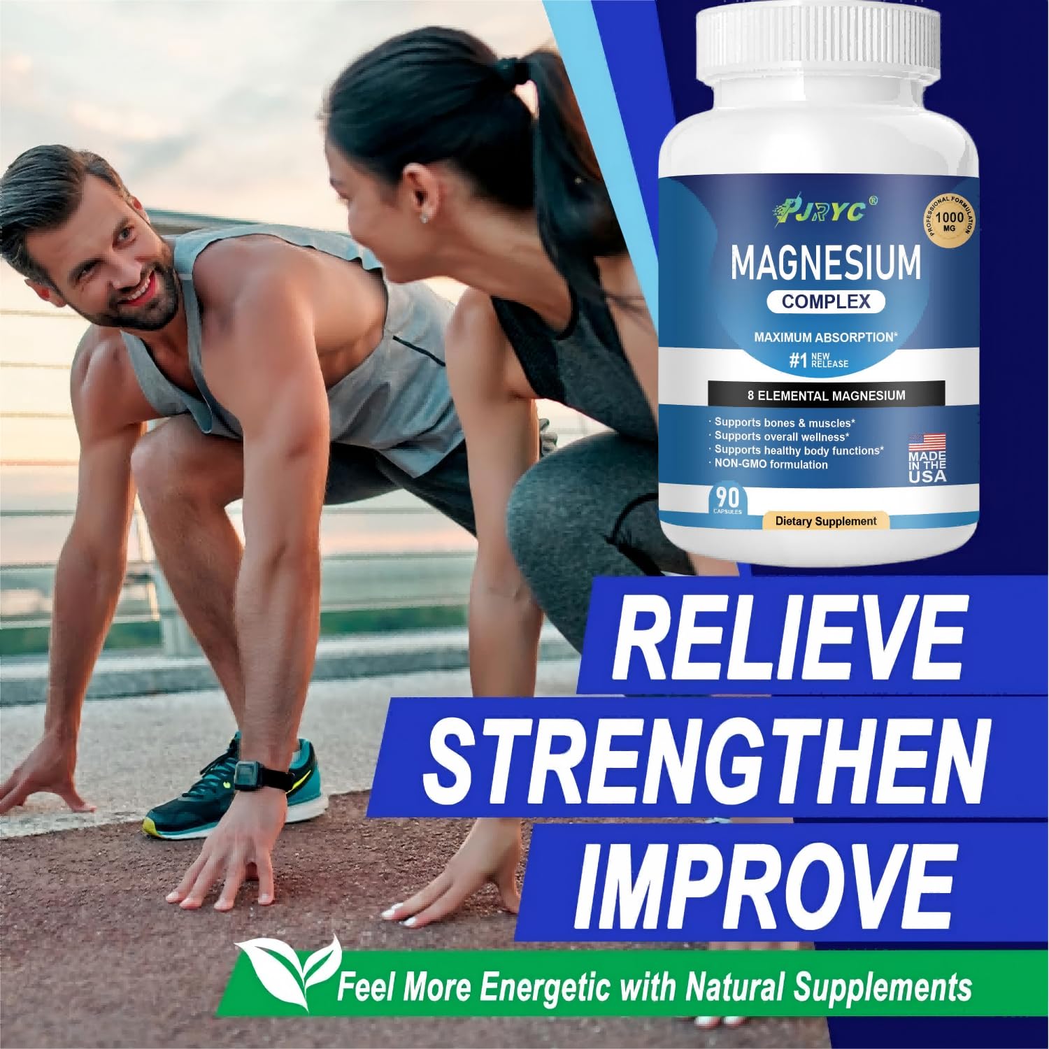PJRYC Magnesium Supplement 1000mg close-up of capsules