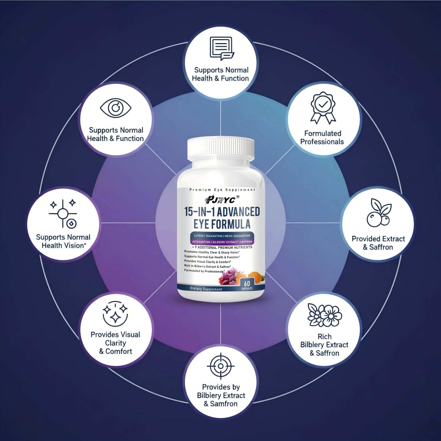 PJRYC Neurobella Eye Formula 15-in-1 supplement on a table