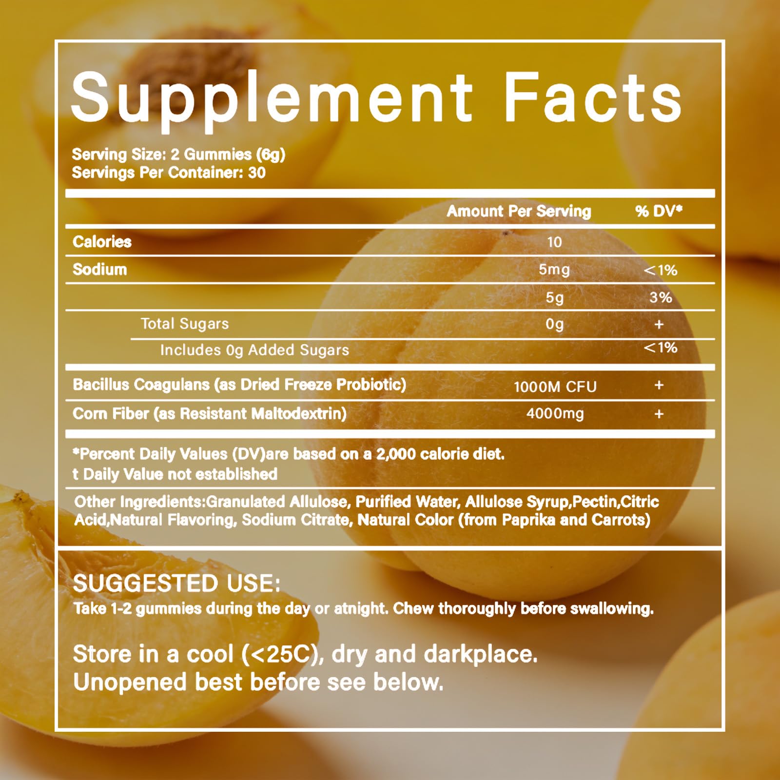 PKQLQ Dual Prebiotic & Fiber Gummies on a wooden table