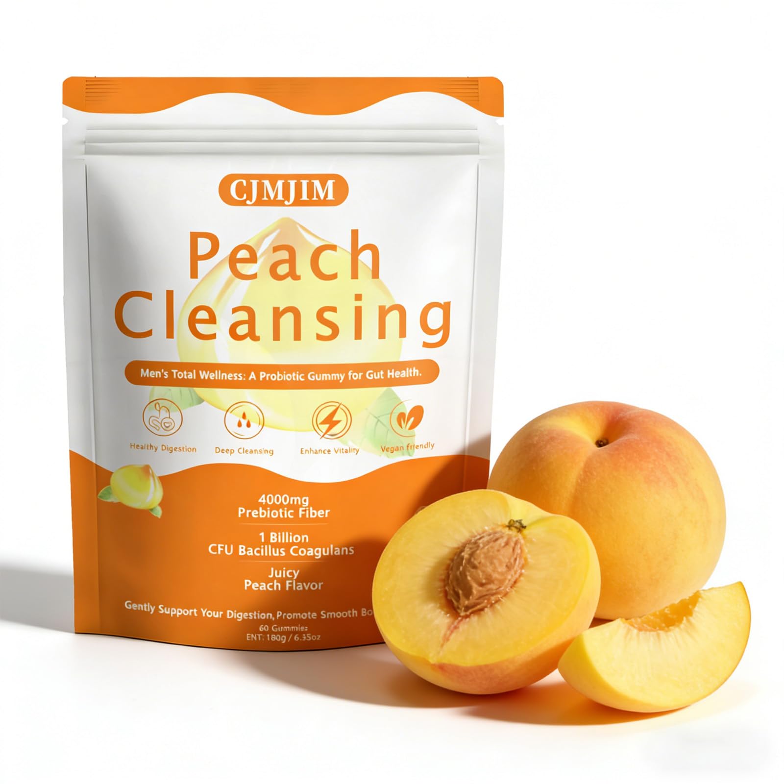PKQLQ gummies packaging showing peach flavour