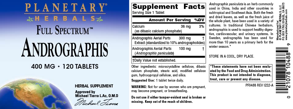 Planetary Herbals Full Spectrum Andrographis 27g capsule ingredients list